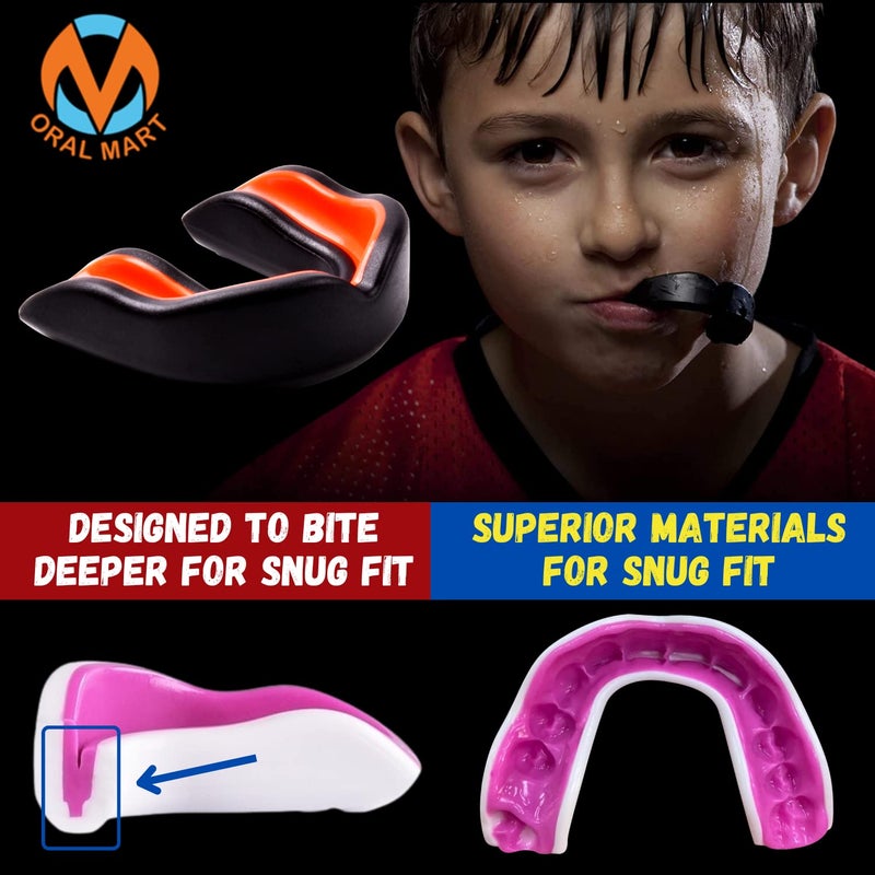 Oral Mart حارس الفم الأسود/البرتقالي للشباب من أورال مارت للأطفال - حارس فم للشباب للكاراتيه، كرة القدم الأمريكية، فنون القتال، التايكوندو، الملاكمة، كرة القدم، الرجبي، جيو جيتسو البرازيلية، موياي تاي، كرة القدم، الهوكي - Image 4